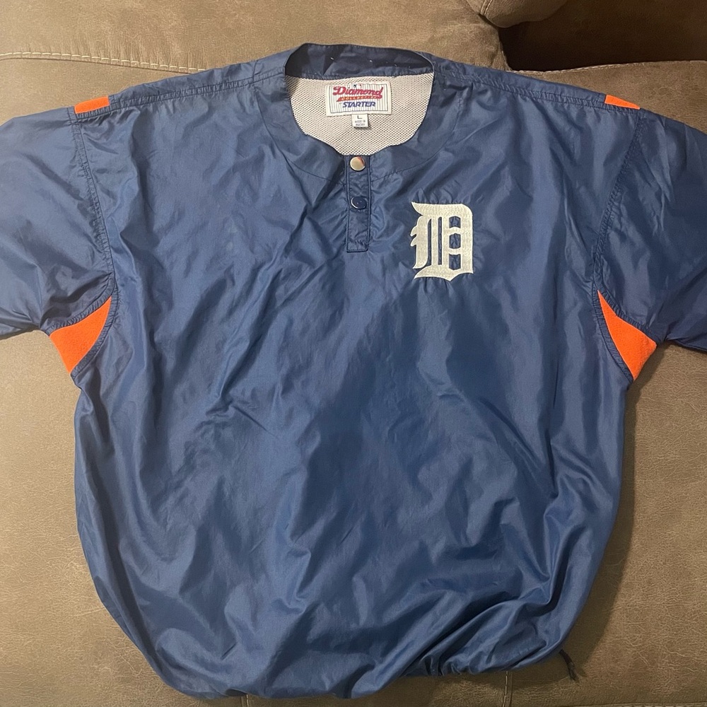 Detroit Tigers Windbreaker Jacket Men L D Embroidered Diamond Starter Blue